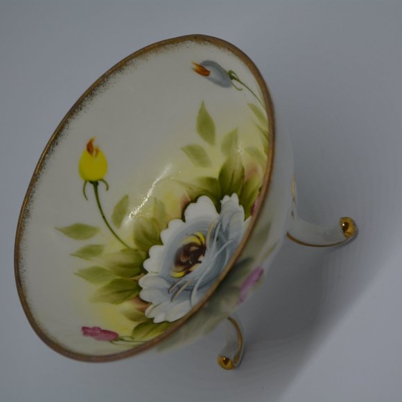 ARDALT LENWILE HAND PAINTED FOOTED CANDY BOWL STAMPED 6200N TRINKET DISH FLORAL - Picture 8 of 8
